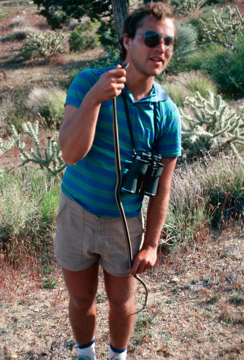 Jan Jorgensen w/racer, Keystone Canyon, New York Mountains, Mojave National Preserve, San Bernardino County