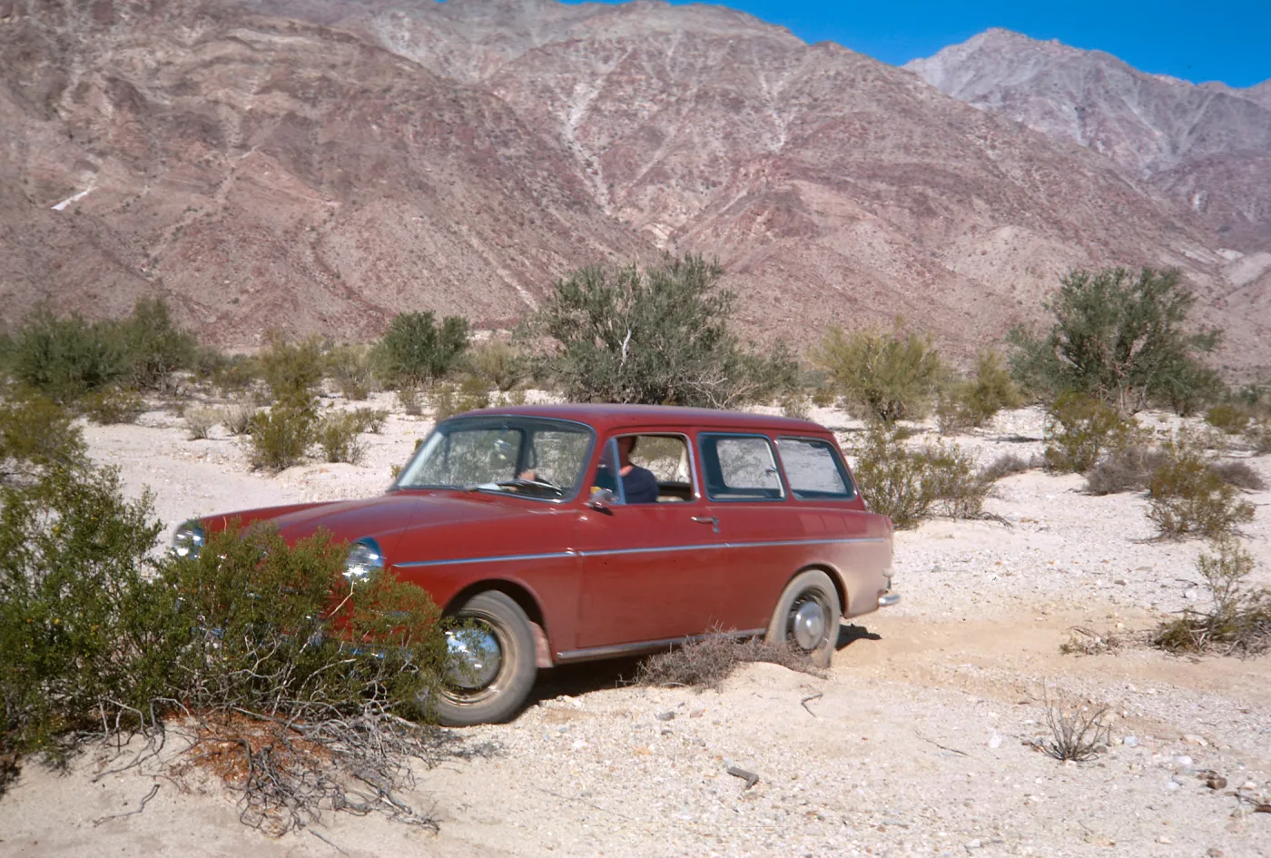 Bob's car in sand on desert, East of Sierra Juarez