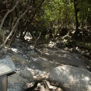 burned sign at lower end of Creek Trail after the Jesusita Fire