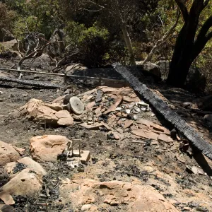 burned remains of the Home Demonstration deck after the Jesusita Fire