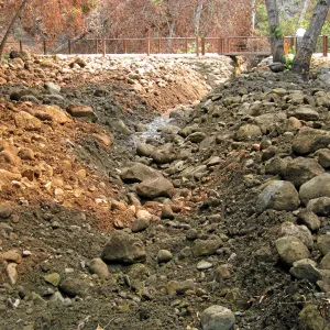 Channelization of Mission Creek above Mission Dam after Jesusita Fire