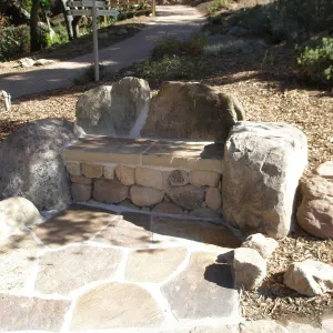 New stone bench in the Meadow View after the Jesusita Fire