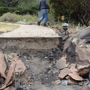 site of burned Home Demonstration Deck, Santa Barbara Botanic Garden, after the Jesusita Fire