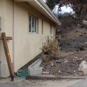 burned address post at the Hort Unit, after the Jesusita Fire