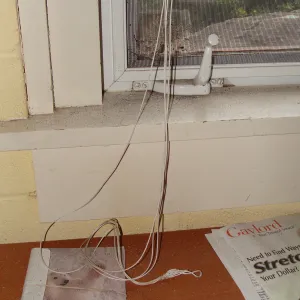 ash covered window sill and desktop, Santa Barbara Botanic Garden, after the Jesusita Fire