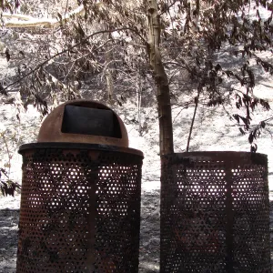 burned trash cans along the Canyon Trail, after the Jesusita Fire