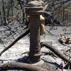 ornamental garden pillar at the Gane/Lotterhos site, after the Jesusita Fire