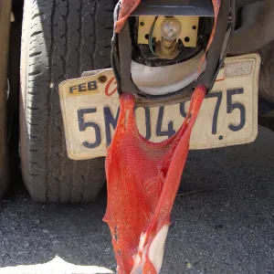 melted tail light on garden vehicle, after the Jesusita Fire