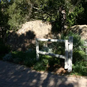 wood gate at the Visitor's Entrance to the Garden