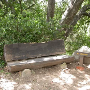 wood bench, SBBG, 'No Smoking' wood sign