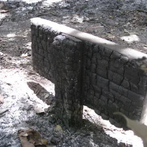 fire damaged sign after the Jesusita Fire