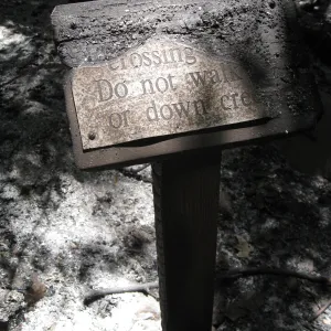 fire damaged sign after the Jesusita Fire