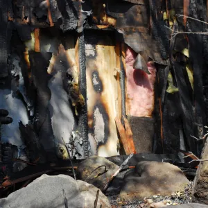 fire damaged section of the Information Kiosk after the Jesusita Fire