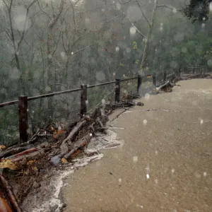 flood and storm debris at Mission Dam, Mission Creek