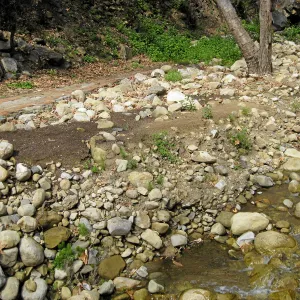 Mission Creek above dam show heavy siltation after fire