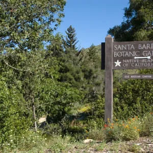 Garden Entrance sign, entrance from Mission Canyon Road, SBBG 2 years after the Jesusita Fire