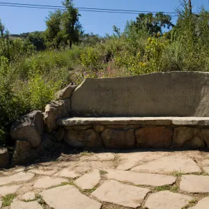 stone Pritchett Bench on the Pritcehtt Trail, SBBG 2 years after the Jesusita Fire