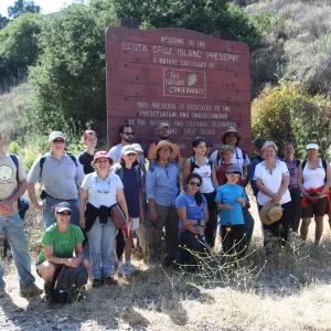 group photo at Nature Conservance sign, TEAWET, Santa Cruz Island field trip, 2009