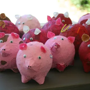 pink pig paper mache, SBBG Summer Nature Camp, 2006