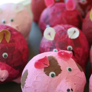 pink pig paper mache, SBBG Summer Nature Camp, 2006