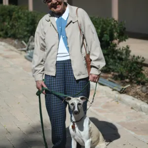 Betsy Thies with family, SBBG, dog on leash