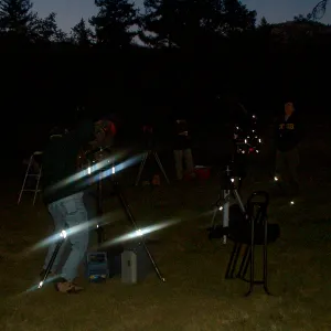 night shot. telescopes in the Meadow, Great Garden Nature Night, SBBG, 2003