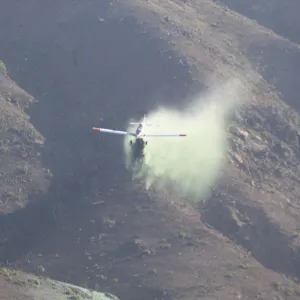 hydromulching by airplane, Santa Ynez mountains, after the Jesusita Fire, 2009