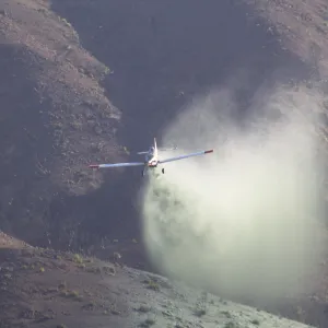 hydromulching by airplane, Santa Ynez mountains, after the Jesusita Fire, 2009