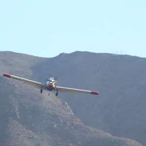 hydromulching by airplane, Santa Ynez mountains, after the Jesusita Fire, 2009
