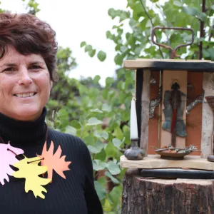 Barbara Backlund, art exhibit by Mary Price, Going Forward, Art from the Ashes event, SBBG