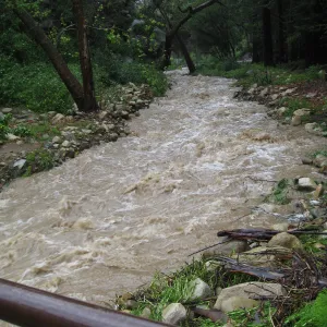 High water in Mission Creek above dam