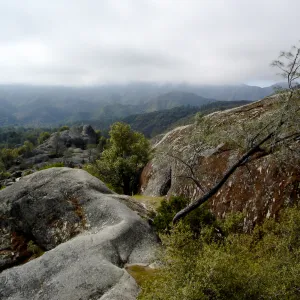 view from top of Wagon Caves rock shelter, Fort Hunter Liggett, SBBG Research and Conservation staff field trip, 2006