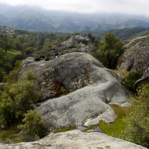 view from top of Wagon Caves rock shelter, Fort Hunter Liggett, SBBG Research and Conservation staff field trip, 2006