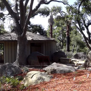 Orchid Display, Information Kiosk, Meadow Pond, stone bench, panorama