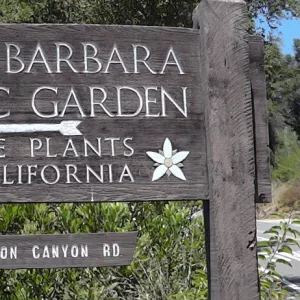 wood sign at entrance to SBBG parking lot, Santa Barbara Botanic Garden, Native Plants of California
