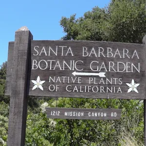 wood sign at entrance to SBBG parking lot, Santa Barbara Botanic Garden, Native Plants of California