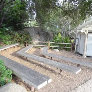 Visitor bench seating behind Entrance Kiosk