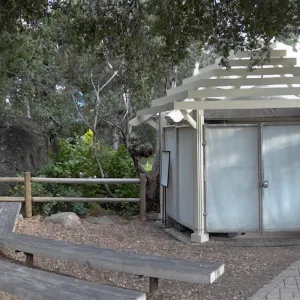 Visitor bench seating behind Entrance Kiosk, panorama