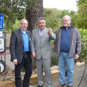 SBBG Electric Vehicle (EV) charging station event, Salud Carbajal, John Weiman, Steve Windhager