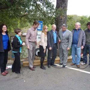 SBBG Electric Vehicle (EV) charging station event, Salud Carbajal, John Weiman, Steve Windhager