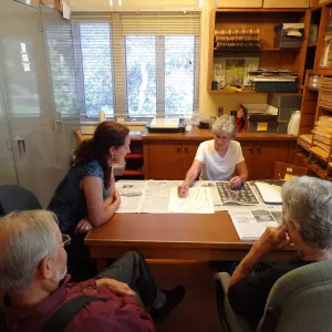 Ky Easton, Herbarium volunteer, mounting herbarium specimens, Denise Knapp