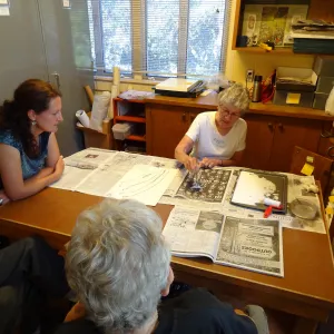 Ky Easton, Herbarium volunteer, mounting herbarium specimens, Denise Knapp