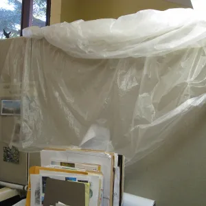 Plastic sheet for leaky roof in Herbarium