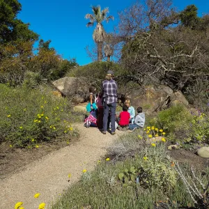 Docent with school children in the Desert Section, SBBG