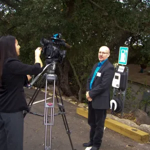 new EV Charging Station at SBBG, electric vehicle charging station, dedication, press interview