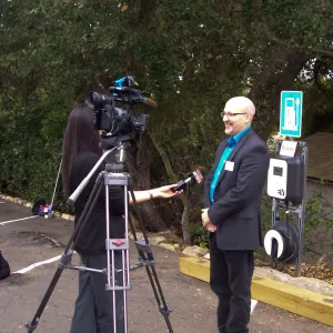 new EV Charging Station at SBBG, electric vehicle charging station, dedication, press interview