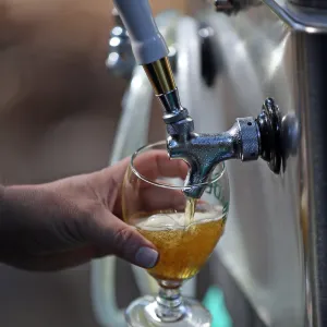 Santa Barbara Beer Garden Event, fresh pour from the tap, Garden logo beer glass