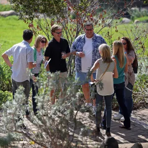 Santa Barbara Beer Garden Event, group of visitors on the Upper Meadow pavered path