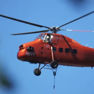 Sikorsky S-58T Screaming Mimi helicopter replacing utility pole in west Mission Canyon