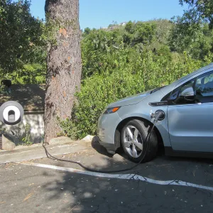 Electric Vehicle charging station in parking lot